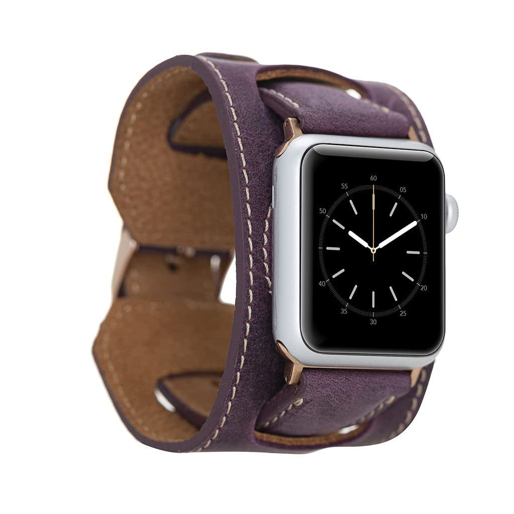 HARDISTON Cuff Watch Band Compatible with Apple 44Mm for Men & Women, Handmade Genuine Leather, Compatible with Iwatch Series 7 6 5 4 3 2 1 SE, Wrist Bracelet Arm Band, Medium/Band-Russet  HARDISTON Band-Purple iWatch-41mm / Band-Medium 