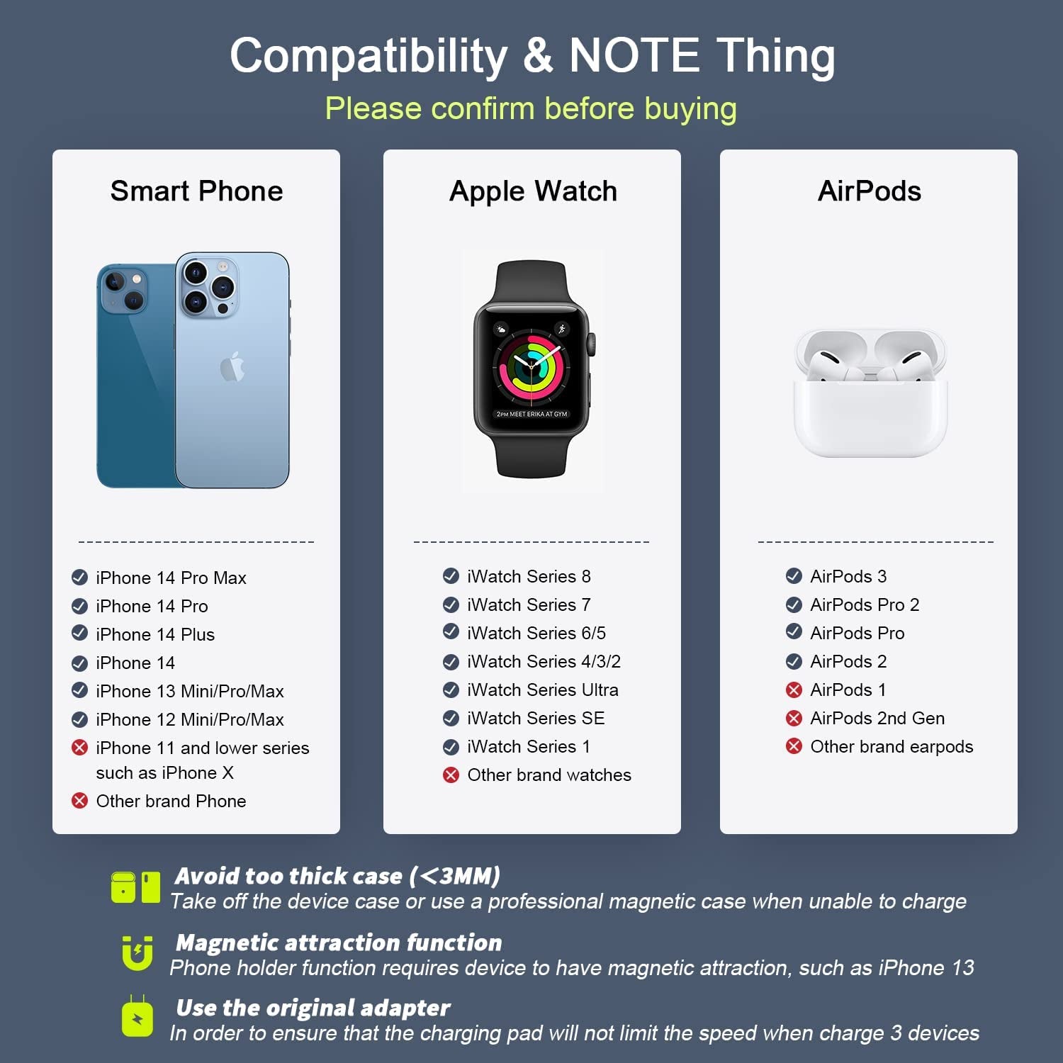 Wireless Charger 3 in 1,RTOPS Magnetic Travel Wireless Charging Station Multiple Devices,Gan 3 in 1 Charging Station,Compatible for Iphone 14/13/12/Pro/Max,Iwatch,Airpods 3/2/Pro(Adapter Includes)  DongGuanShi WeizhiChuang Technology Co., Ltd   