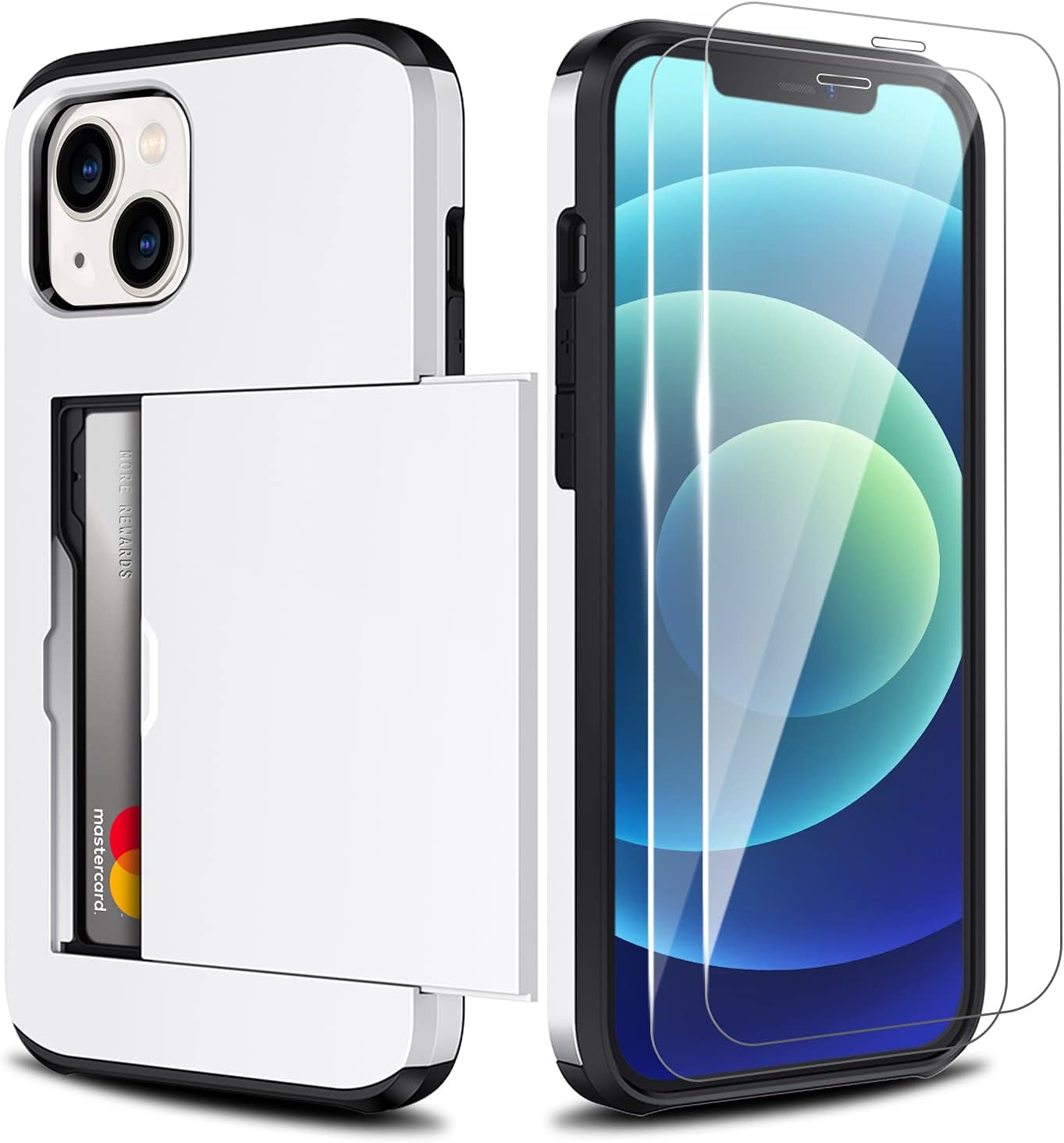 ZUSLAB Wallet Case Compatible with Apple Iphone 13 2021 Phone Case with Card Holder Shockproof anti Scratch Cover with Tempered Glass Screen Protectors[X2Pack] Black  ZUSLAB White  