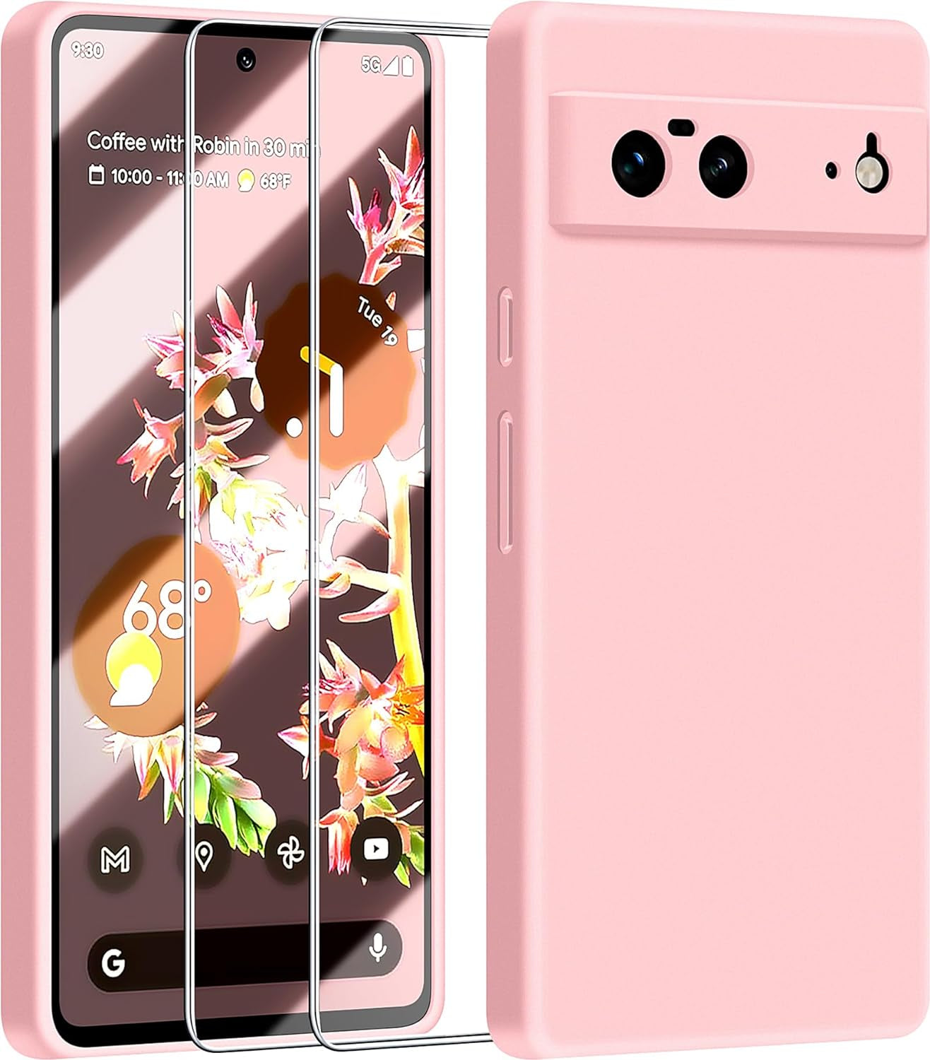 Dssairo 3 in 1 for Google Pixel 6 Case, with 2 Pack Screen Protector, with Full Camera Cover Protection，Liquid Silicone Slim Shockproof Protective Phone Case [Microfiber Lining] (Alpine Green)  Dssairo Pink  