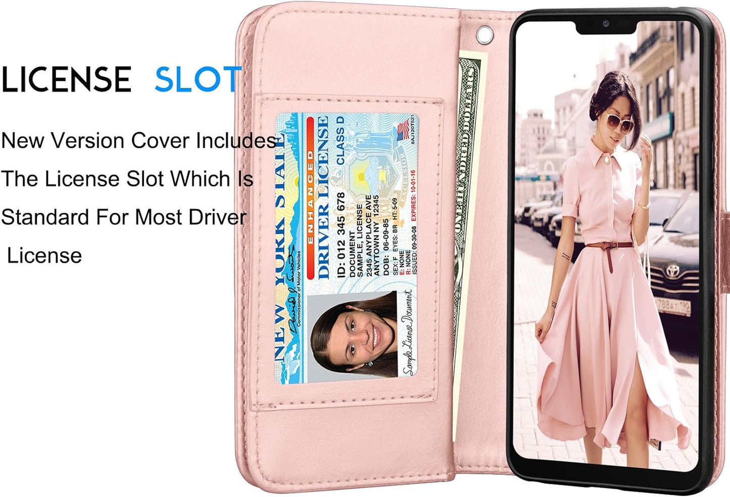 Tekcoo Wallet Case for LG G7 / LG G7 Thinq, PU Leather Luxury ID Cash Credit Card Slots Holder Purse Carrying Folio Flip Cover [Detachable Magnetic Hard Case] Kickstand - Rose Gold  Tekcoo   