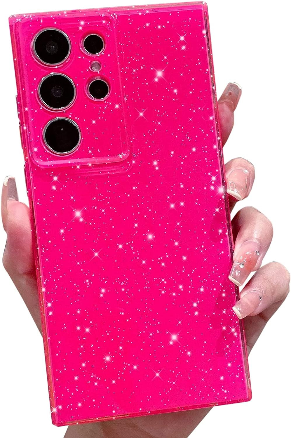 OWLSTAR Compatible with Samsung Galaxy S22 Ultra Case Cute Glitter Neon Bumper, Slim Flexible Protective Sparkly Bling Phone Cover for Women Girls (Hot Pink)  OWLSTAR   