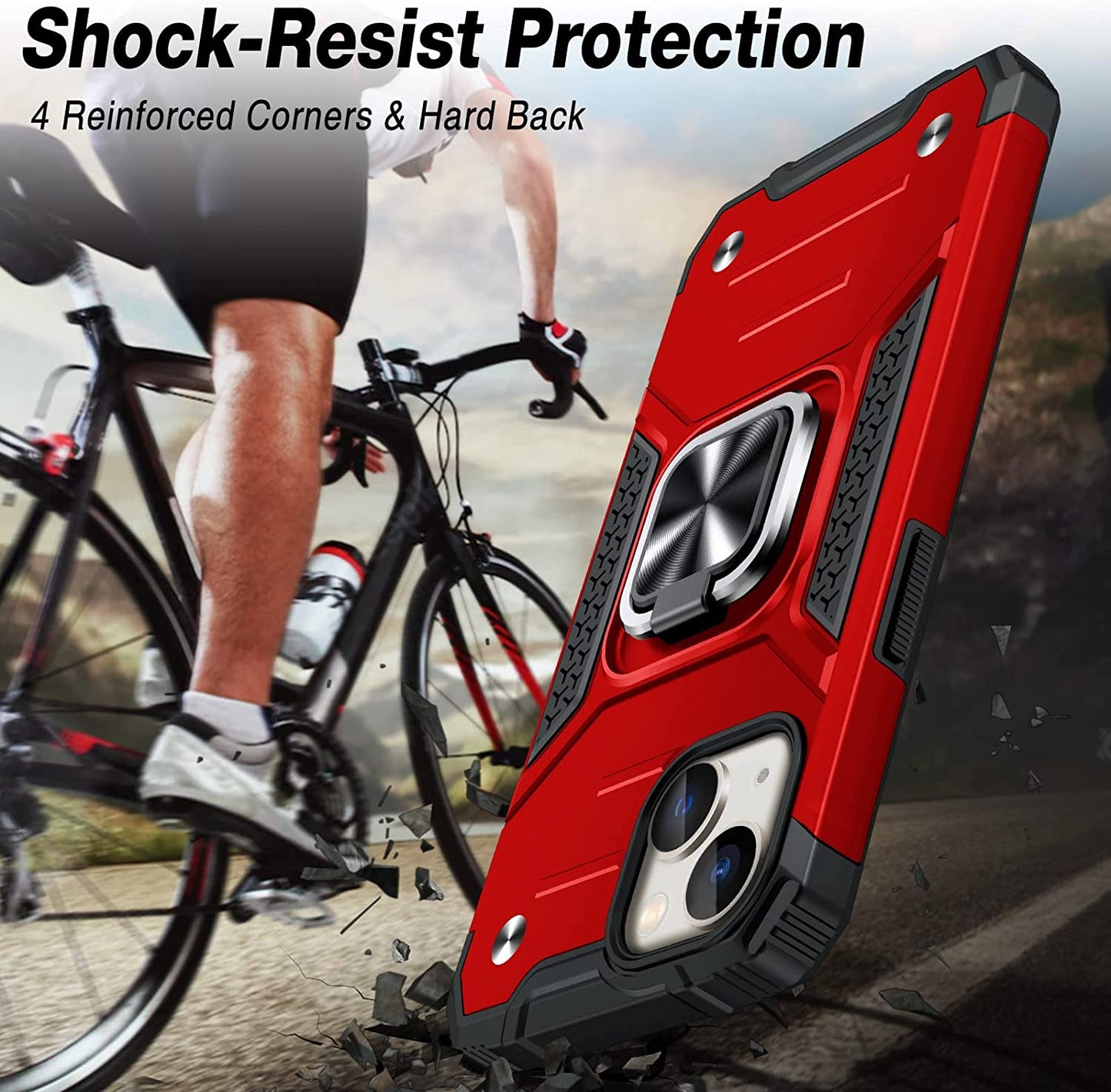 JAME for Iphone 14 Case with Screen Protector [2 PCS], Shockproof Bumper Case for Iphone 14 Case for Women & Men, Heavy-Duty Protection with Metal Ring Kickstand Case for Iphone 14, 6.1 Inch, Red  XJXIN   