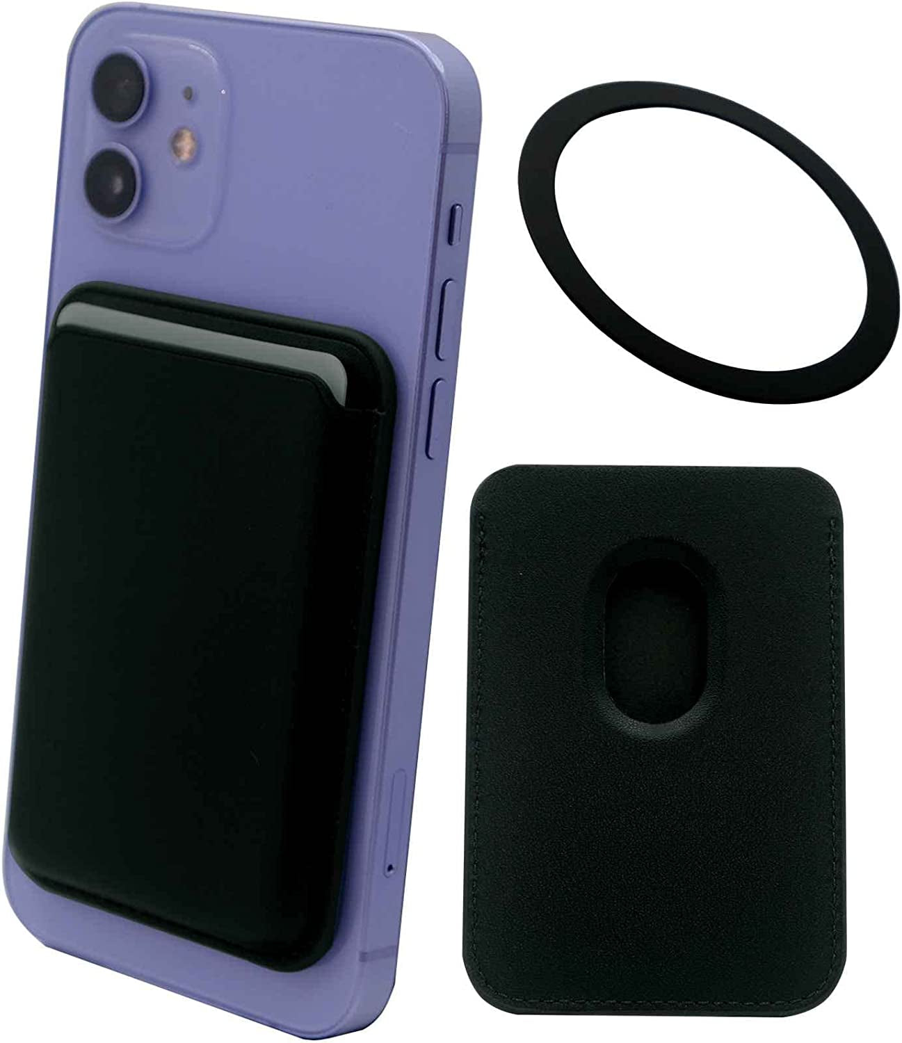 Meroqeel Magnetic Card Wallet Holder with Ring for Magsafe Iphone 14/13 / 12 Mini plus and Pro Max Series, Leather Mag Safe Cell Phone Case with Strong Magnet for Credit Card - Midnight Black  Meroqeel Midnight Green  