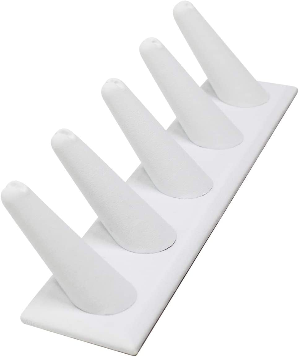 MOOCA 2 Pcs Set Ring Organizer for Showcase Display Drawer 5 Long Ring Storage Holder Jewelry Display Stands Showcase Jewelry Storage Counter, White Leatherette, 8" W X 2 1/8" D X 2 1/2" H  MOOCA   