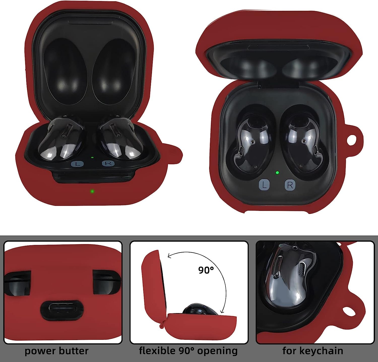 AIIEKZ Compatible with Samsung Galaxy Buds 2 / Buds Pro/Buds Live/Buds 2 Pro, Soft Silicone Case with Gold Heart Pattern with Cute Butterfly Keychain for Girls Women (Burgundy)  AIIEKZ   