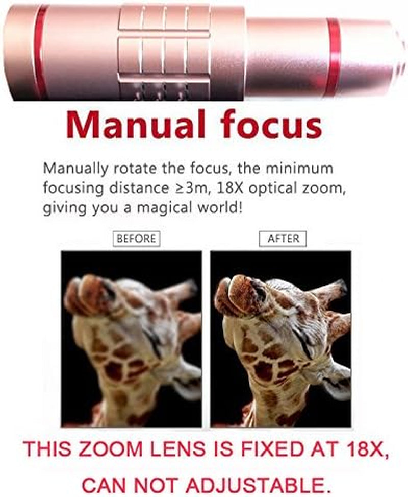 Youniker Optical Camera Lens Kit for Iphone 7 Plus,18X Manual Focus Telephoto Lens for Iphone 7 Plus,Including 18X Aluminum Zoom Telescope Camera Lens with Tripod + Iphone7 plus Case  Youniker   
