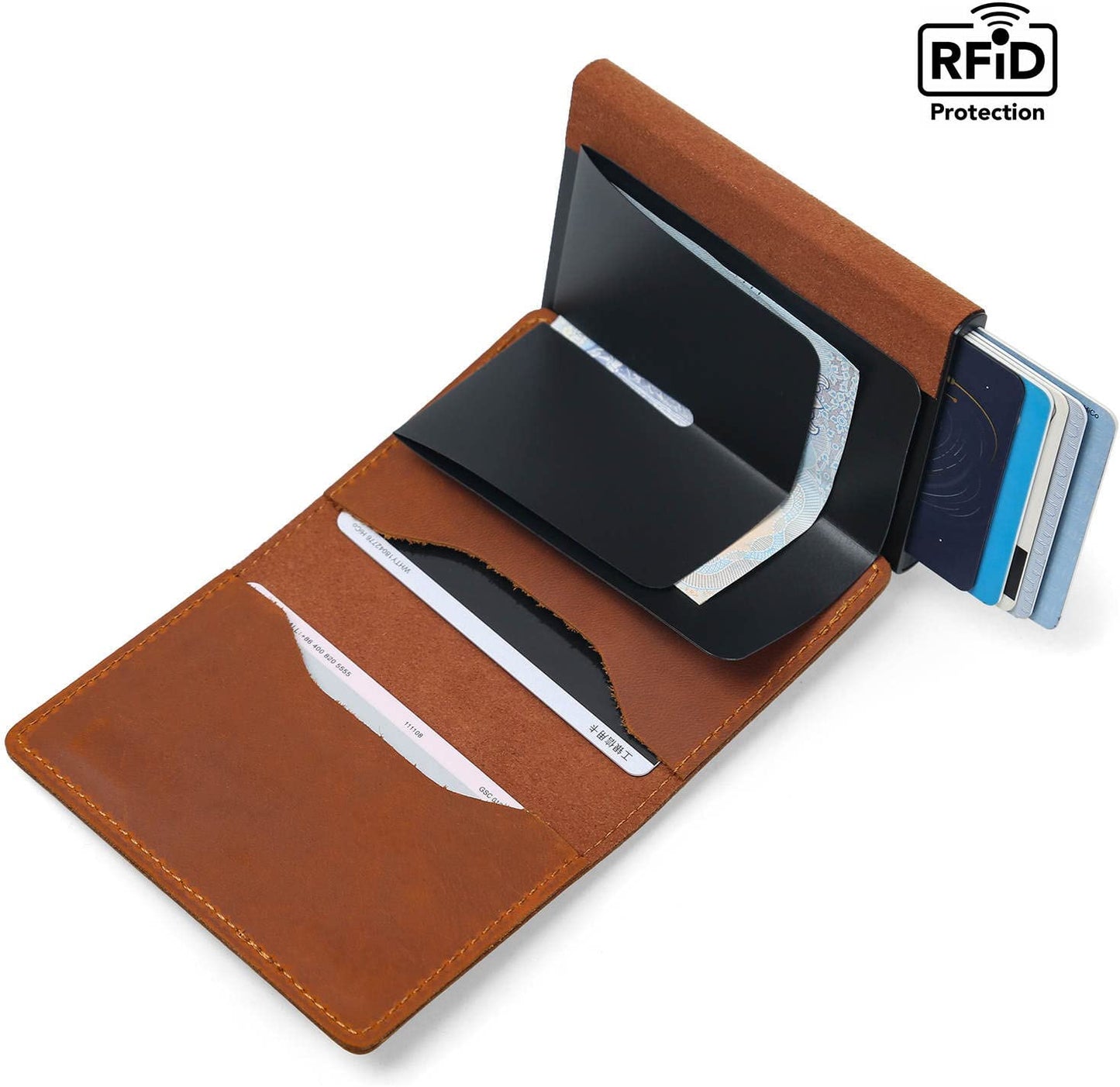 Ebhag868 Smart Card Clip Wallet with Durable One-Press, Quick-Access Card Holders, Integrates Cutting Edge Tracking & RFID Blocking Technology (Airtag NOT Included) - Brown  Generic   