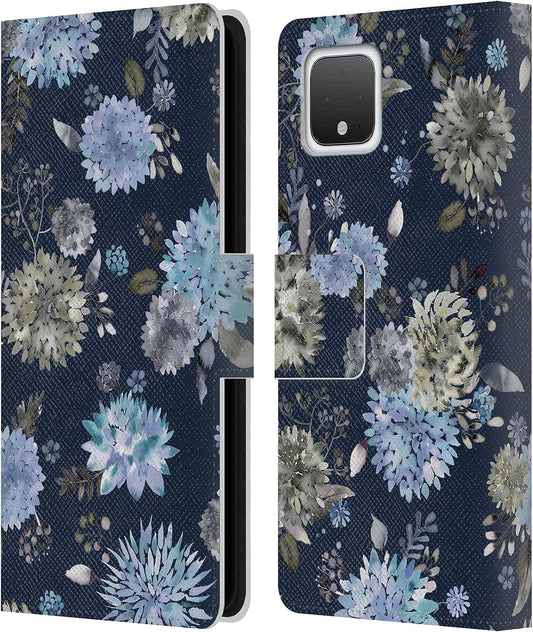 Head Case Designs Officially Licensed Ninola Dahlias Blooms Blue Floral Patterns Leather Book Wallet Case Cover Compatible with Google Pixel 4  Head Case Designs   