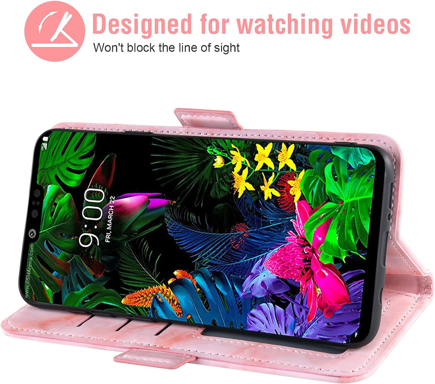 Asuwish Compatible with LG G8 Thinq Case and Tempered Glass Screen Protector Cell Accessories Card Holder Slot Kickstand Marble Wallet Phone Covers for LGG8 Thin Q G 8 LG8 G8Thinq Lgg8Thinq 8G Pink  Asuwish   