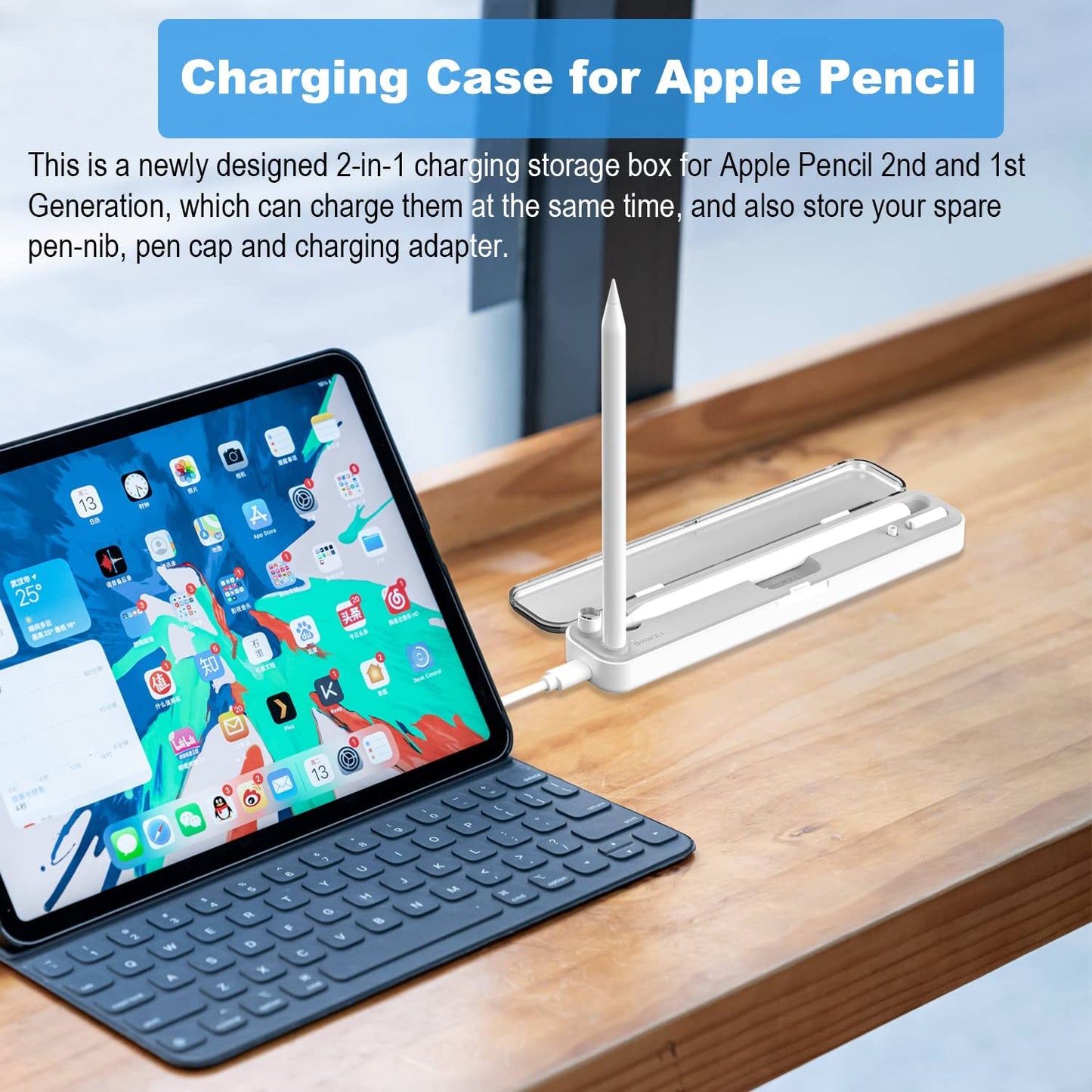 Areme 2 in 1 Charging Case Compatible with Apple Pencil 2Nd and 1St Generation, Magnetic Wireless Charger Dock for Pencil 2Nd Gen, Portable Travel Case Storage Box for Ipad Pencil  AreMe   