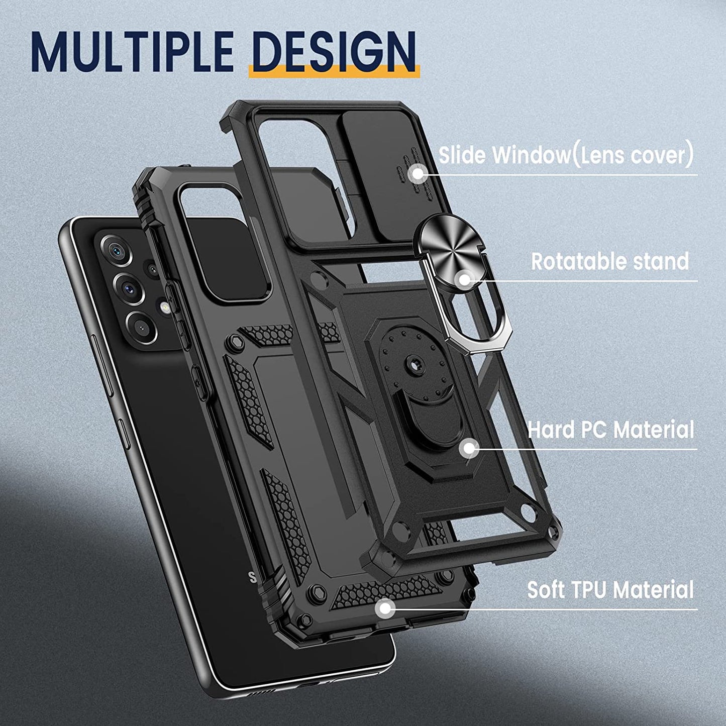 Goton for Samsung A53 5G Case, Galaxy A53 5G Case with Camera Cover & 360°Kickstand Ring with Tempered Glass Screen Protector, Military Grade Shockproof Protective Cover for A53 5G Case Black  Goton   