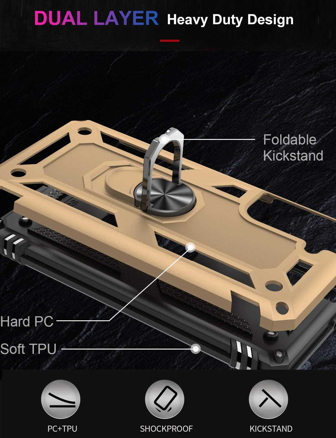 IKAZZ Galaxy S21 plus Case,Samsung S21 plus Cover Military Grade Shockproof Heavy Duty Protective Phone Case Pass 16Ft Drop Test with Magnetic Kickstand for Samsung Galaxy S21 plus Gold  IKAZZ   