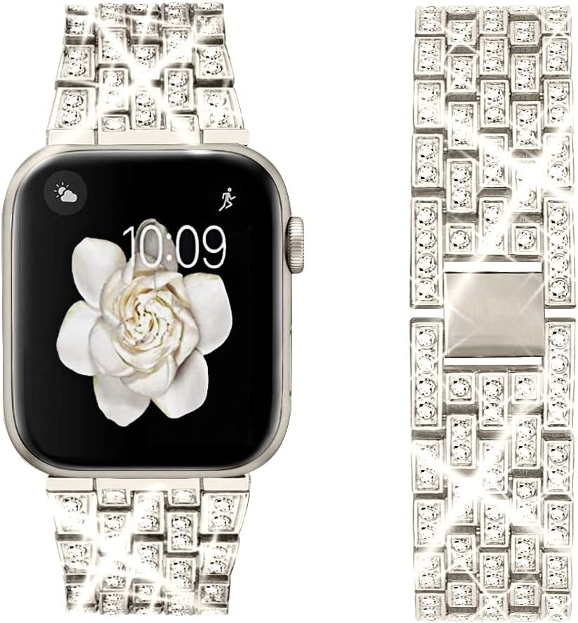 Dsytom Bing Band Compatible with Apple Watch Band 42Mm 44Mm 45Mm,Jewelry Replacement Metal Wristband Strap for Iwatch Band Series 8/7/6/5/4/3/2/1/SE Ultra(Silver)  Dsytom Starlight Silver 42mm/44mm/45mm 