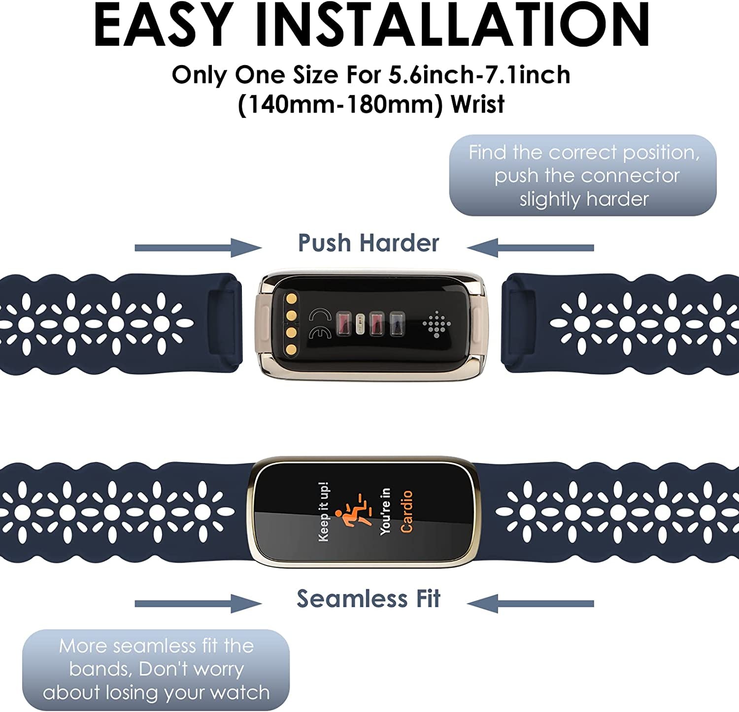 3 Pack Slim Sport Bands Compatible with Fitbit Luxe Band for Women, Soft Silicone Lace Thin Hollow-Out Replacement Wristbands Breathable Bands for Fitbit Luxe Fitness Smart Watch  Wewatri   