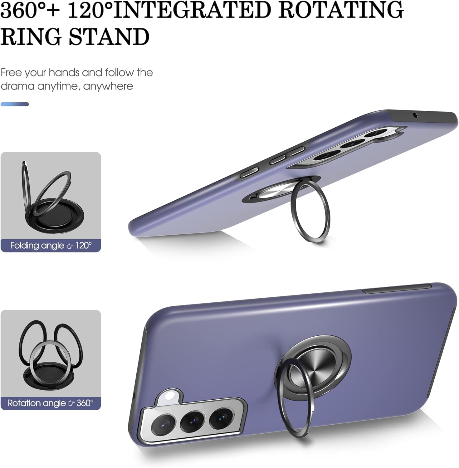 Compatible with Samsung Galaxy S22 plus Case, S22 plus Case with HD Screen Protector with Slide Camera Cover, 360°Rotation Ring Kickstand [Military Grade] Case for Galaxy S22+/S22 plus （Blue  Gritup   