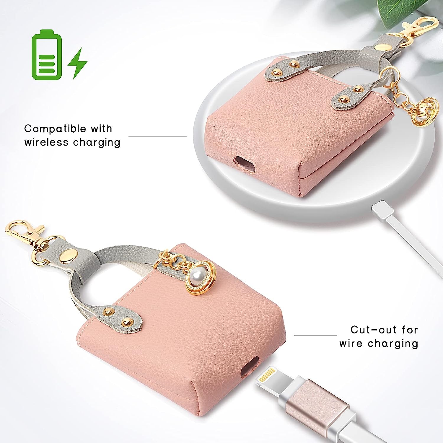 FYY Designed for Airpods Pro Case, [Tote Bag Design] Premium PU Leather Cute Protective Shockproof Bag Cover with Buckles Rhinestones Compatiable with Wireless Charging for Girls Teens Women Pink  GUANGZHOU WENYI COMMUNICATION EQIPMENT CO.,LTD   