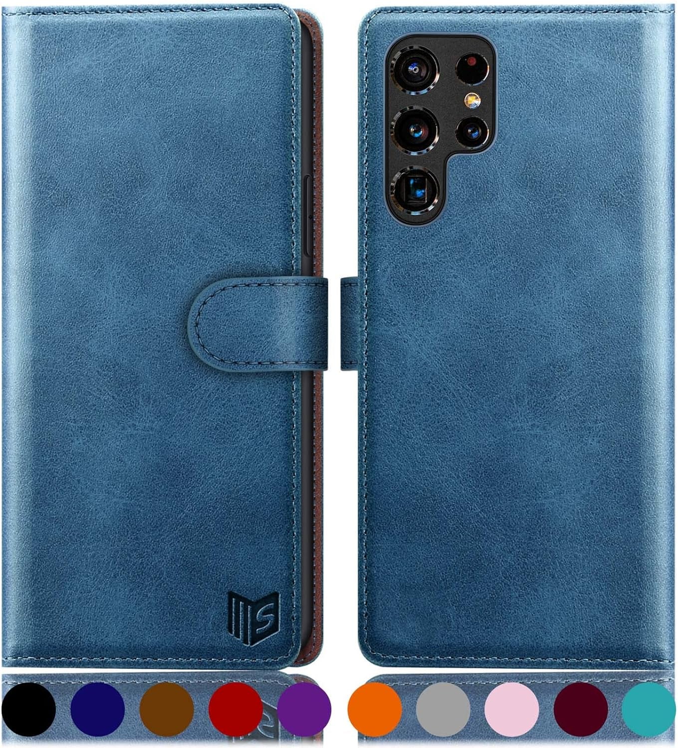 SUANPOT for Samsung Galaxy S22 Ultra Wallet Case Credit Card Holder,Pu Leather Flip Folio Book Phone Case Cover Women Men for Samsung S22 Ultra Case Wallet (Ivory)  SUANPOT Sky Blue-/Flip  