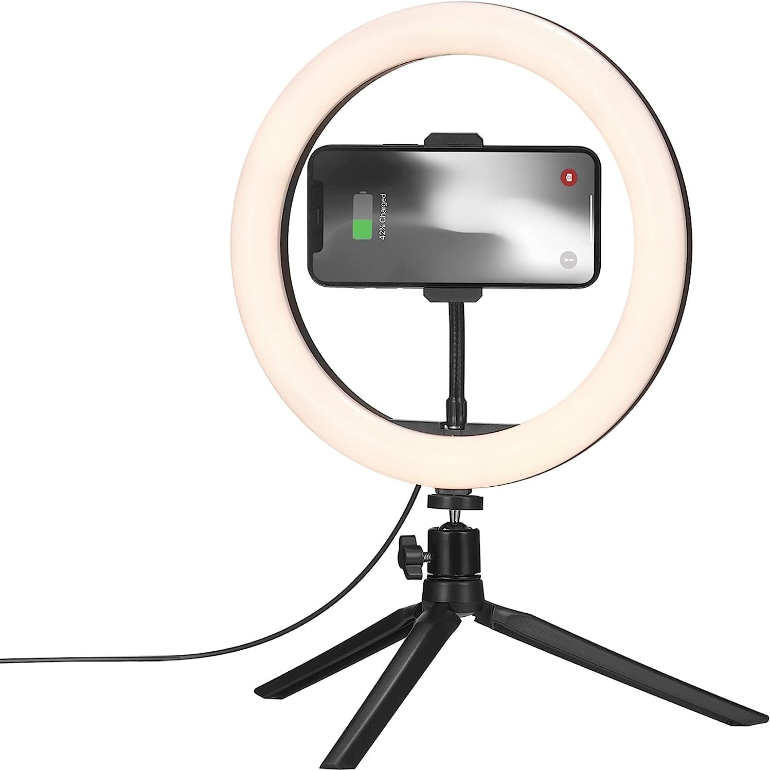 Globe Electric 13338 10'' Ring Light with Tripod Stand, LED Integrated Circle Light with Phone Holder for Live Stream/Makeup/Youtube Video/Tiktok, Compatible with All Phones, Adjustable Height  Globe Electric   