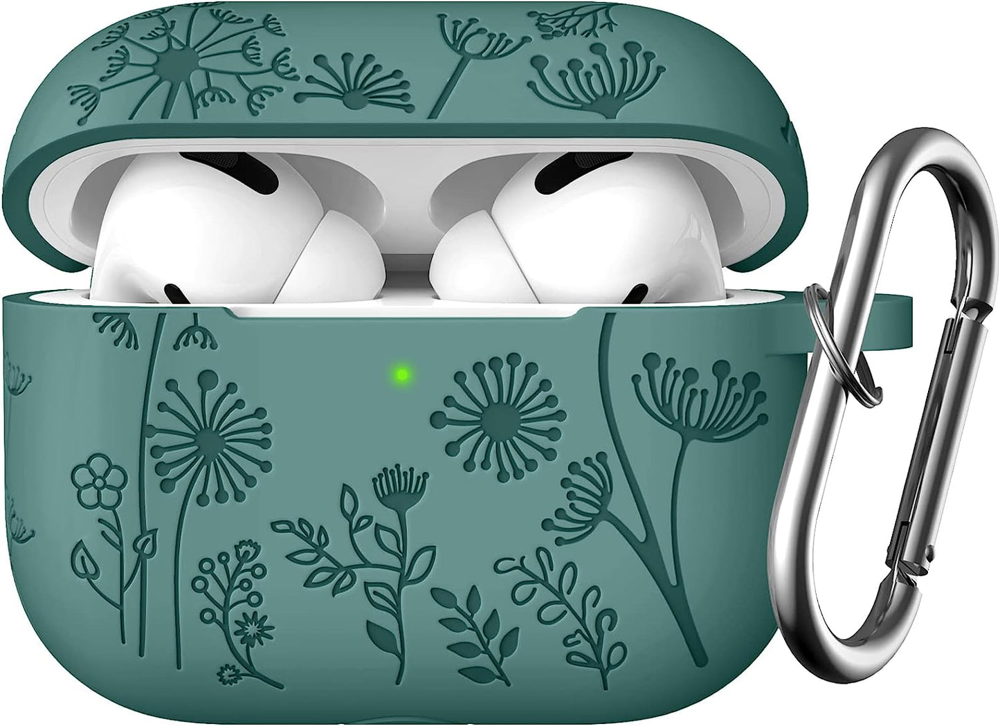 Lerobo Flower Engraved Case Compatible with Airpods Pro 2 Case Cover, Cute Soft Silicone Skin Cover Full Protective Case for Apple Airpods Pro Case 2Nd/1St Generation Front LED Visible, Lilac  Lerobo C-Pine Green  