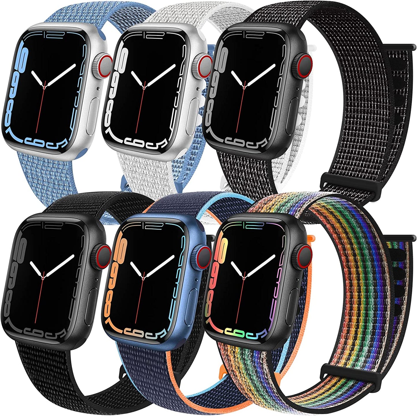 6 Pack Sport Loop Band Compatible with Apple Watch Band 38Mm 40Mm 41Mm 42Mm 44Mm 45Mm 49Mm Iwatch Series 8 7 6 5 SE 4 3 2 1 Ultra Strap Nylon Weave Women Men Stretchy Braided Replace Wristband Breathable  HILIMNY Dark Black/Reflective Black/Deep Navy/Summit White/Cape Cod Blue/Black Pride Edition 42mm/44mm/45mm/49mm 
