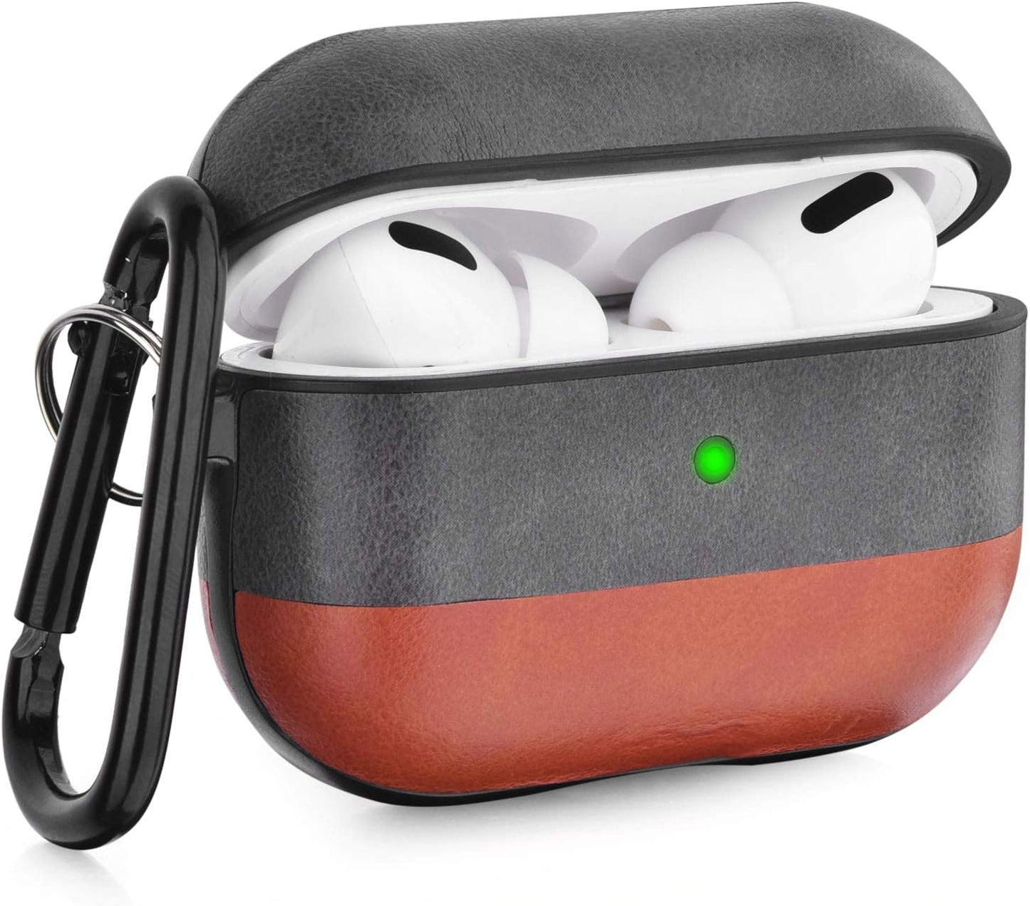 V-Moro Compatible with Airpods Pro Case Leather, Genuine Leather Airpod Pro Case for Airpods Pro [Front LED Visible] Protective Cover Skin Brown Men Women  V-MORO Gray/Brown Airpods pro(2019) 