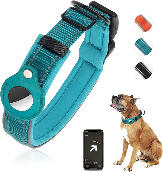 Airtag Dog Collar, PETNANNY Reflective Dog Collar with Airtag Holder Case, Padded Heavy Duty Dog Collar for Airtag, Adjustable Air Tag Pet Collar for Medium Large Dogs (Blue, M(15-18"))  PETNANNY   