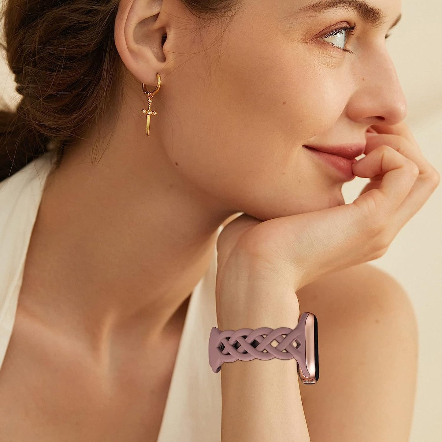 Slim Silicone Bands Compatible with Apple Watch Band 40Mm 38Mm 41Mm 42Mm 44Mm 45Mm 49Mm Women Breathable Braided Lace Thin Soft Sport Strap Replacement Wristbands for Iwatch SE Series 8 7 6 5 4 3 2 1  iWabcertoo   