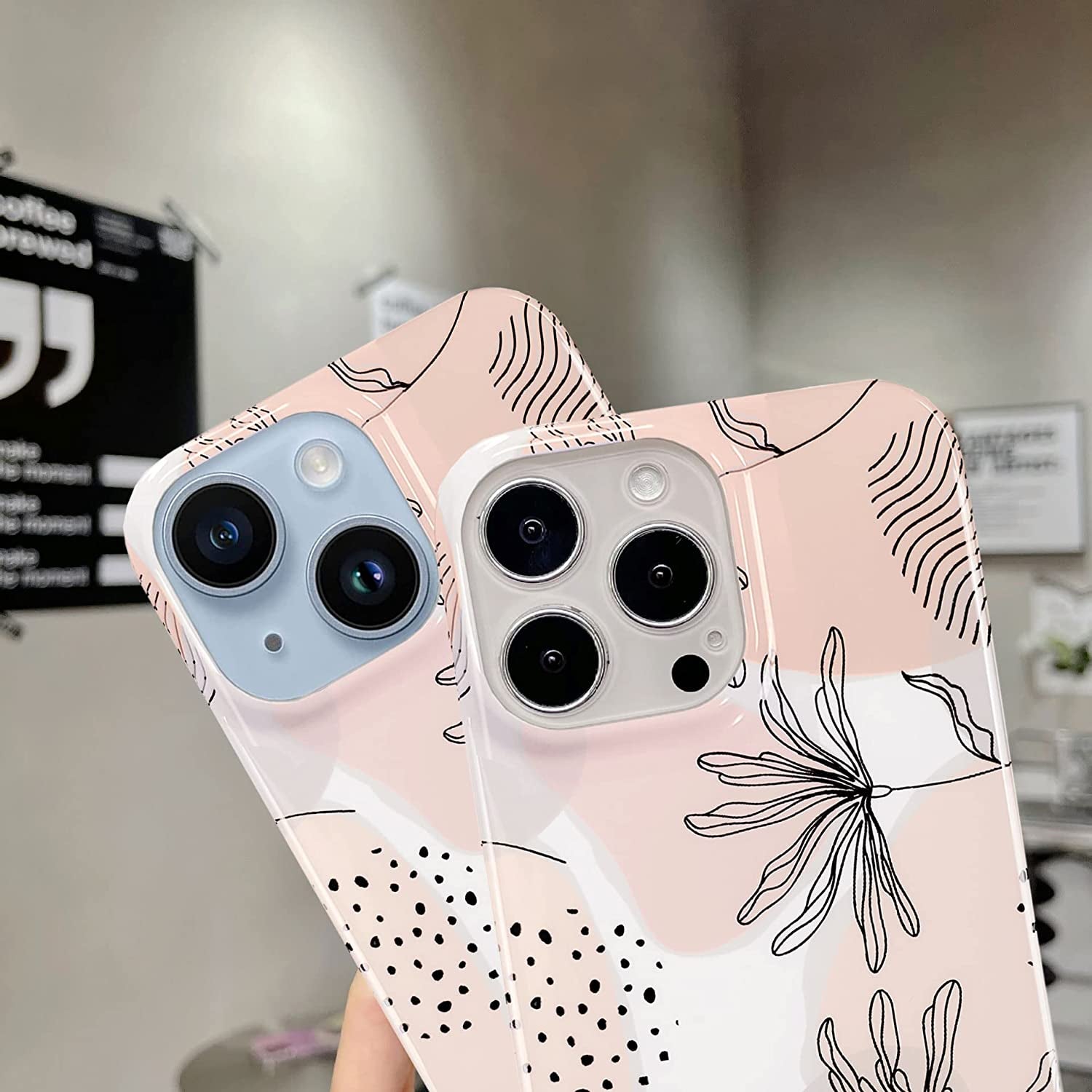 J.West Design for Iphone 14 Case 6.1,Aesthetic Minimalist Boho Modern Abstract Prints Slim Geometric Line Plant Floral Pattern Pink Soft TPU Shockproof Cover Protective Phone Case for Women Leaves  J.west   