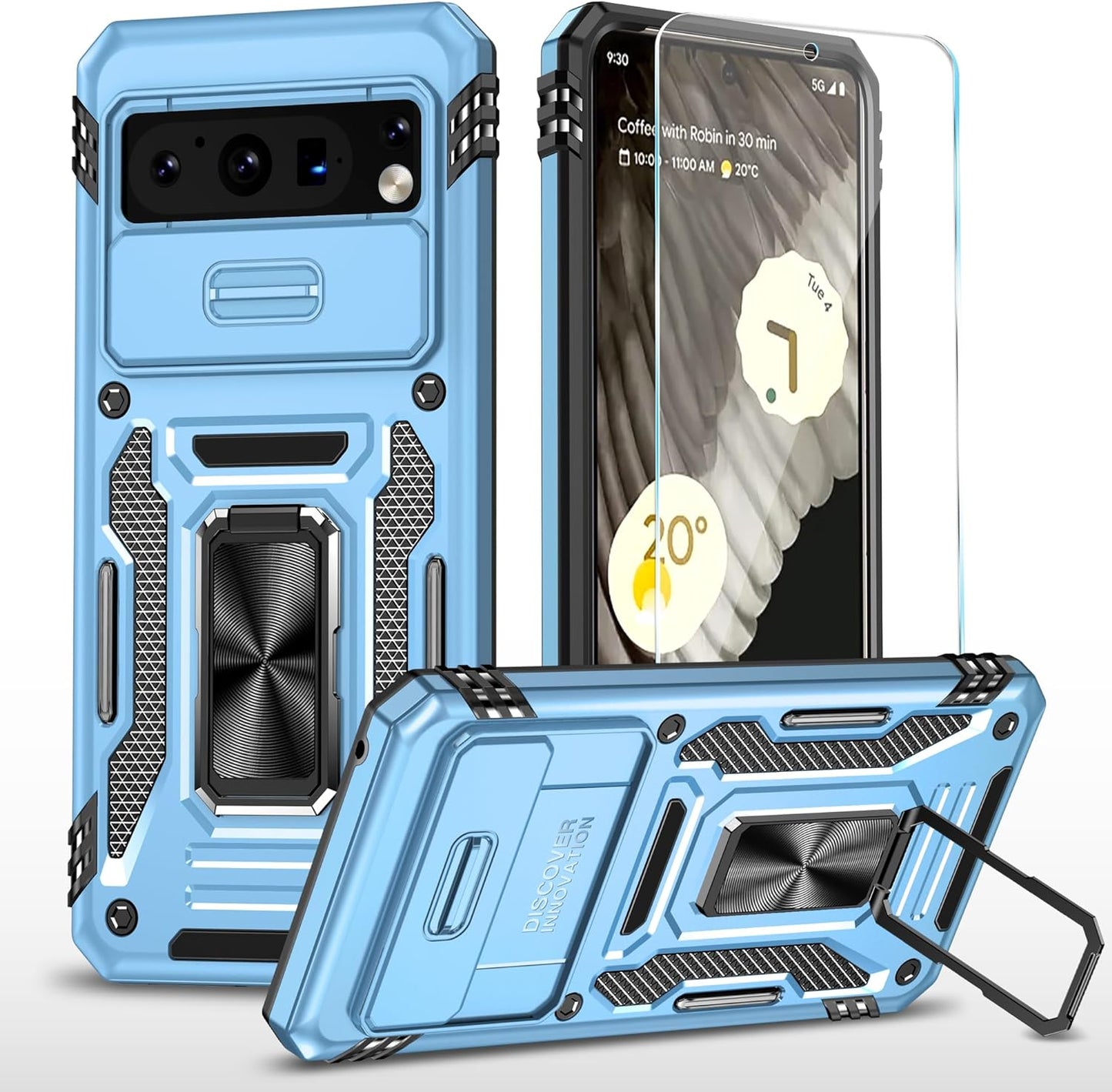 Sunstory for Google Pixel 7A Case with Tempered Glass Screen Protector & Slide Camera Cover & Kickstand, [Not for Pixel 7/7 Pro Phone], Google 7A Case [Military Grade] Case for Pixel 7A (Red)  SunStory Z_Cyan  