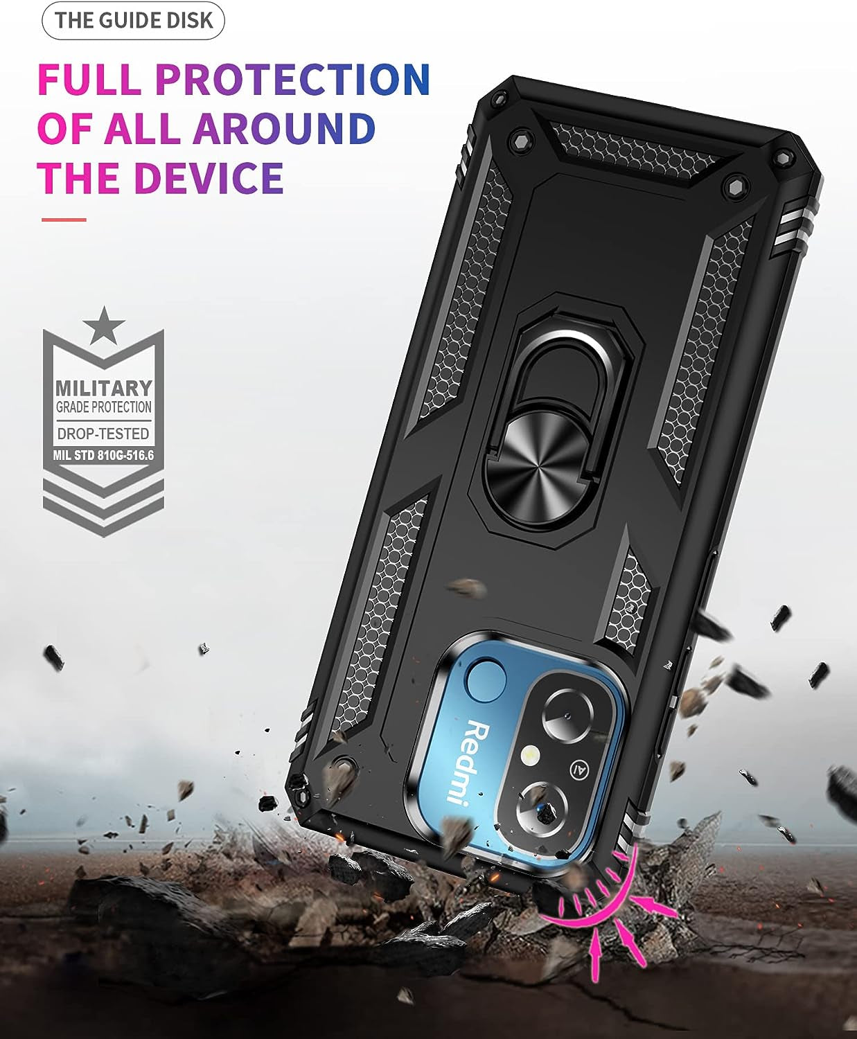 Anvzle for Xiaomi Redmi 12C /Redmi 11A Case with [2 Pack] Tempered Glass Screen Protector, Redmi 12C Case Heavy Duty Armor [Military-Grade] Protective，With Magnetic Ring Stand Phone Cover (Black)  Anvzle   