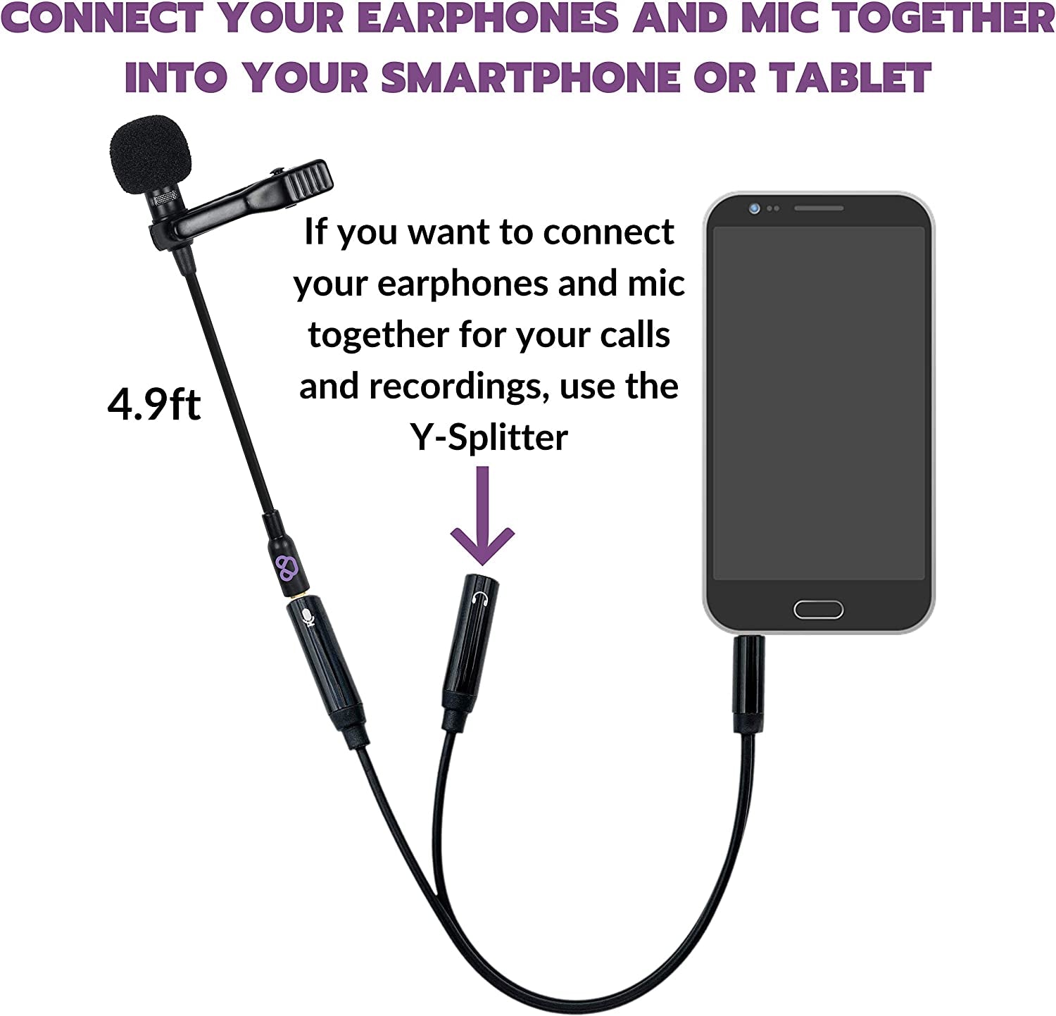 Purple Panda Smartphone Lavalier Lapel Microphone with 3.5Mm Plug - Omnidirectional Condenser Clip on Lav Mic Kit - Compatible with Iphone, Android, Samsung, Ipad, Tablets - Skype/Zoom, Video Calls  Purple Panda   