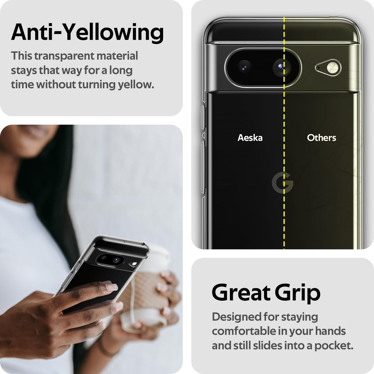 Aeska Clear Case for Google Pixel 8, Ultra [Slim Thin] Flexible Scratch Resistant Transparent TPU Shockproof Bumper Gel Rubber Soft Silicone Protective Phone Case Cover for Google Pixel 8 (Clear)  Aeska   