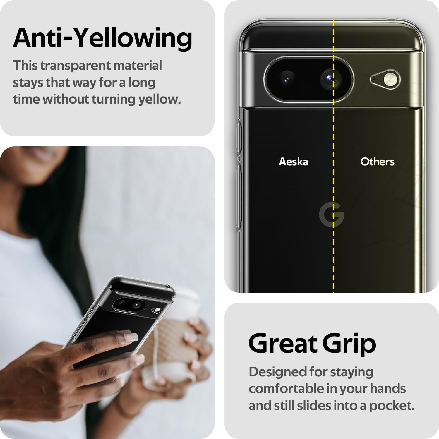 Aeska Clear Case for Google Pixel 8, Ultra [Slim Thin] Flexible Scratch Resistant Transparent TPU Shockproof Bumper Gel Rubber Soft Silicone Protective Phone Case Cover for Google Pixel 8 (Clear)  Aeska   