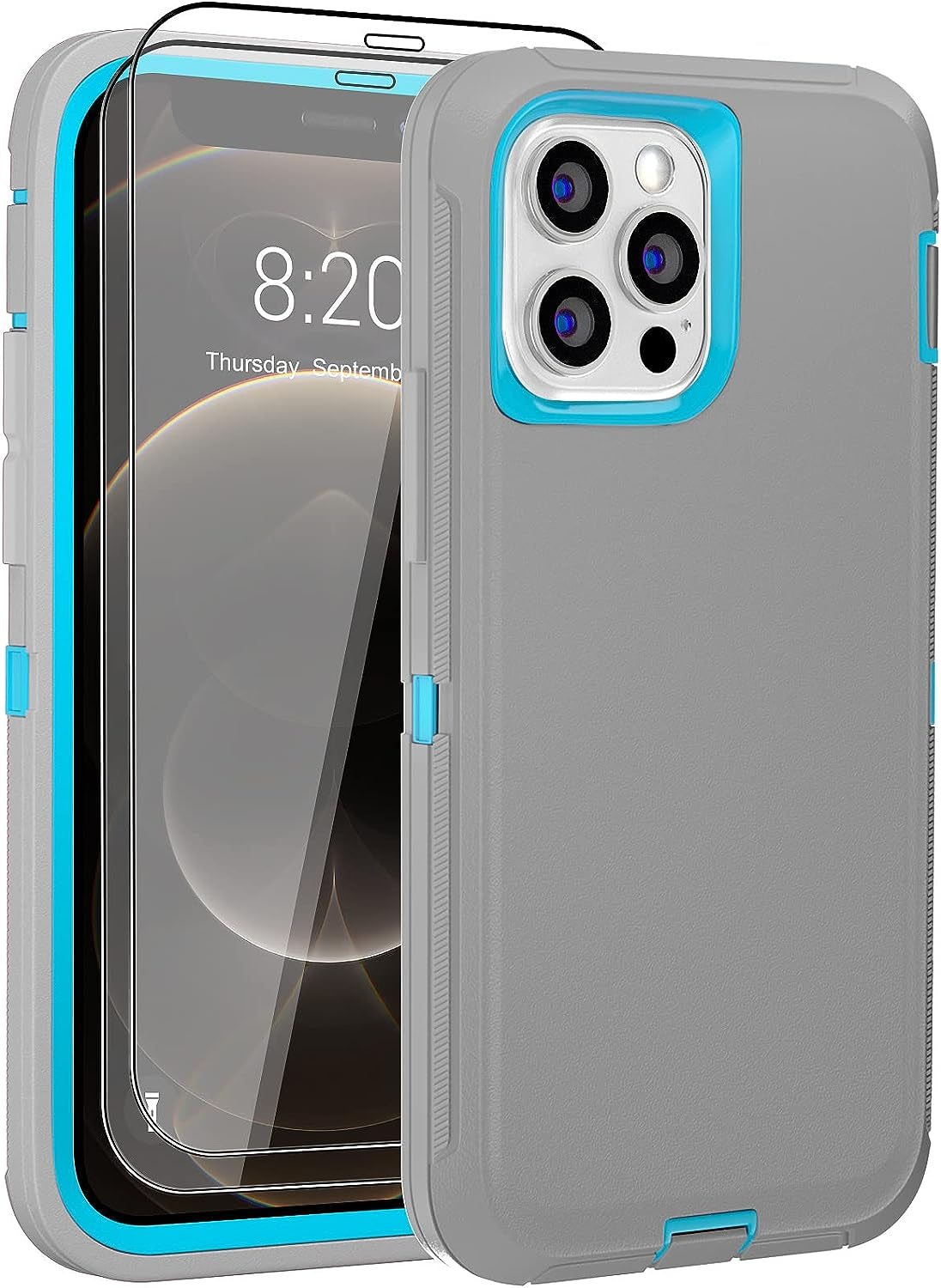 DHCALL for Iphone 12 Case & Iphone 12 Pro Case (6.1"), with 2 Tempered Glass Screen Protector,Belt Clip Holster, [Full Body Drop Protection] Shockproof Tough Durable 6.1 Inch（Black Green+Clip）  DHCALL   