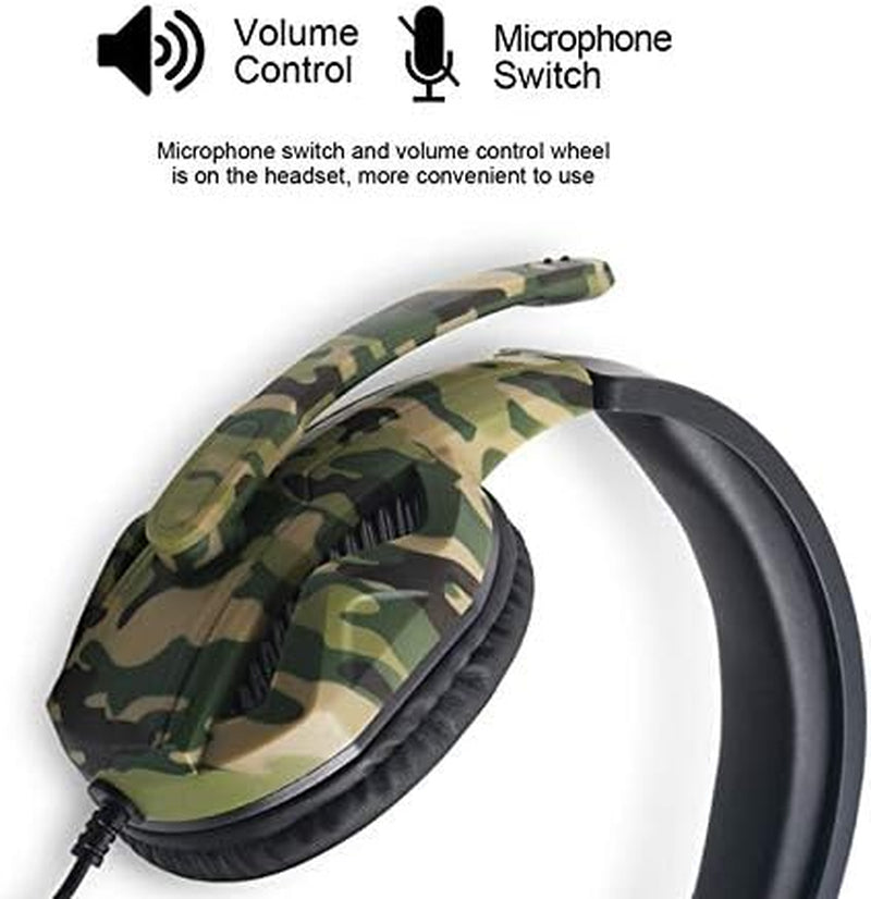 Internet Cafe Video Gaming Headset Headphone Camouflage Pc Wired Stereo Headset with Mic for Computer Tablets Smartphone  ILZONF   