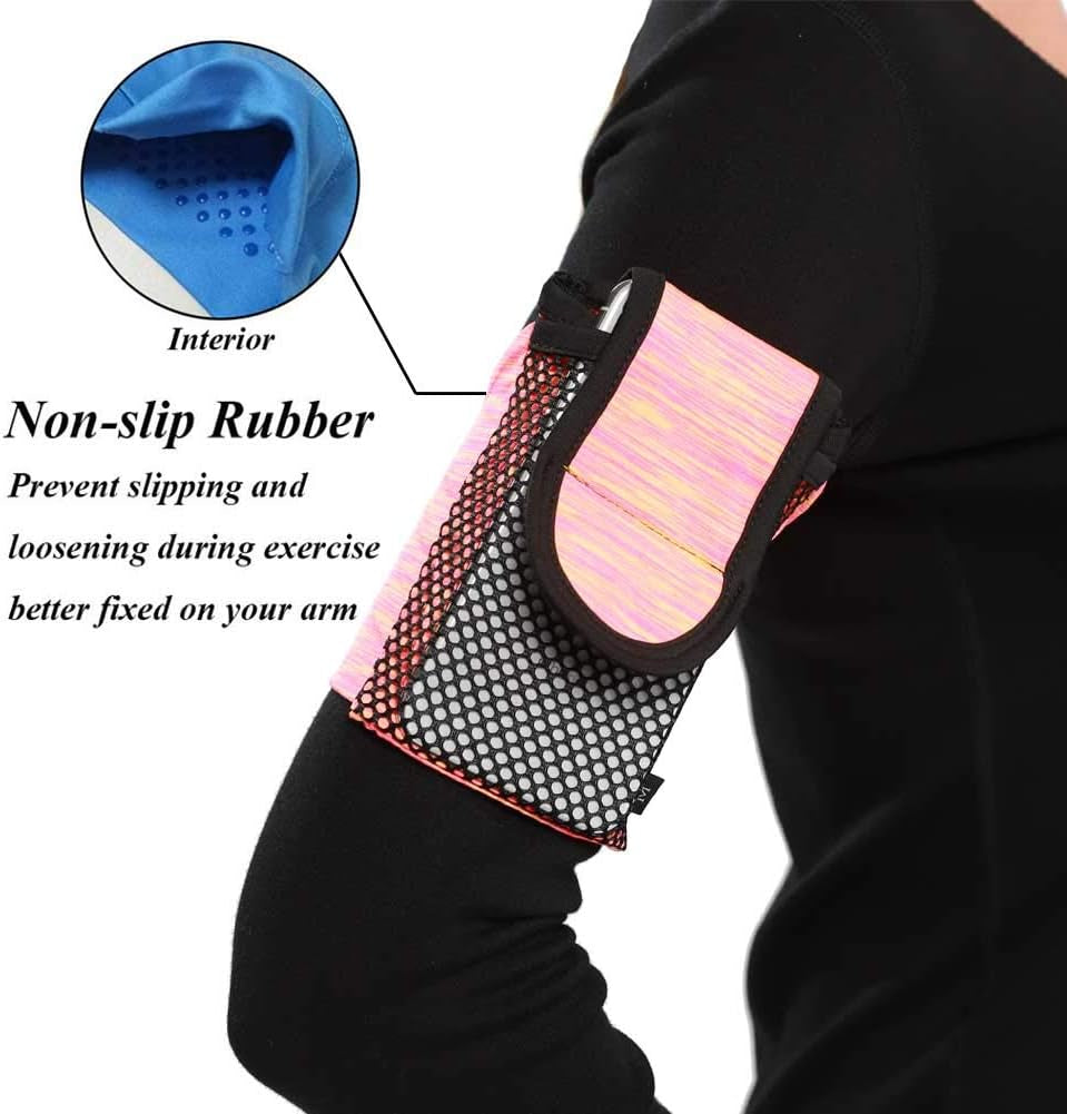 Ailzos Phone Armband Gym Phone Holder with Mesh Pocket, Running Armband Sleeve Pouch for Iphone X/Xr/Xs/8 7 Plus/6/6S, Universal Arm Band Cell Phone Arm Holder for Galaxy S10 S9 S8 S7 S6 Edge, Pink, M  Ailzos   