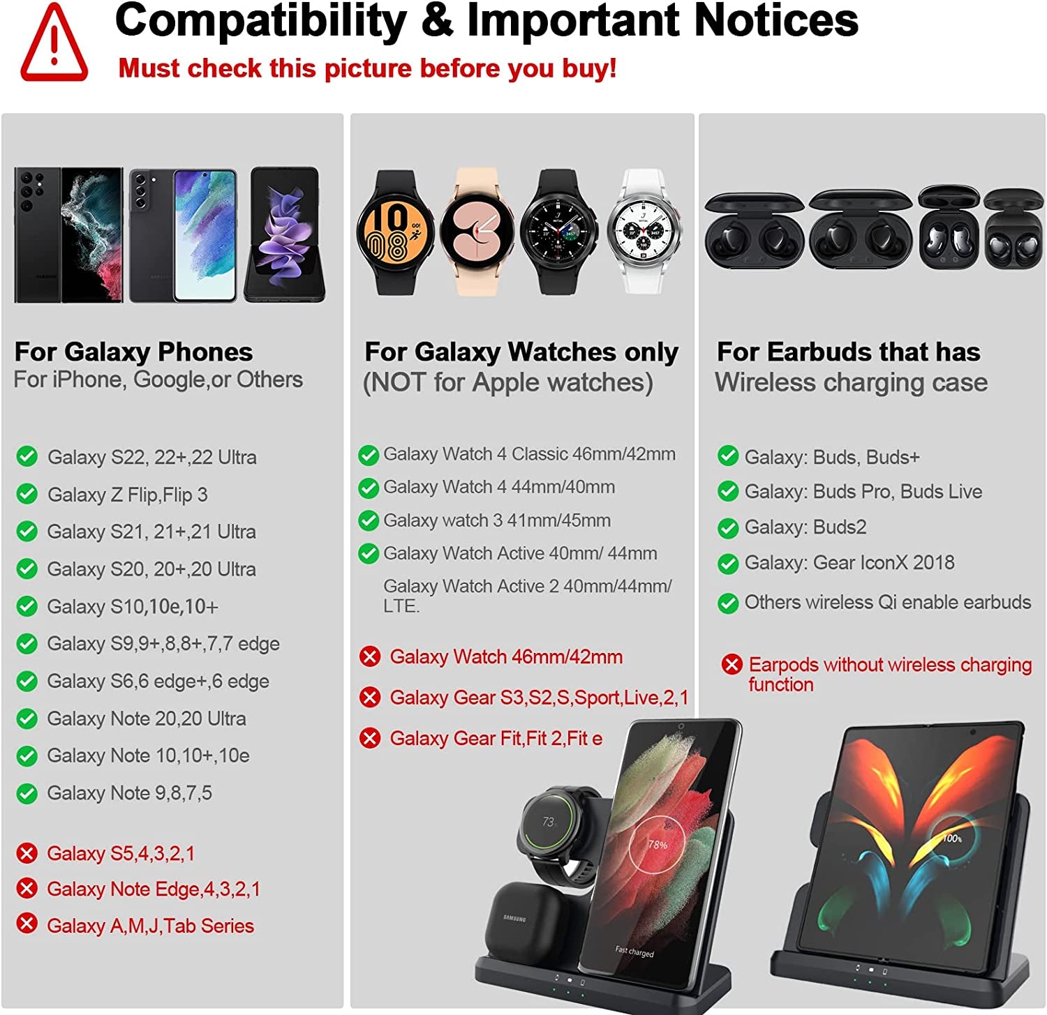 Wireless Charger for Samsung Charging Station, SWIO 3 in 1 Fast Charger Pad for Samsung Galaxy Watch 5 Pro/5/4/3/Active 2,Galaxy S23 S22 S21 S20 Ultra/Note 20 10/ Z Flip Fold 4 3 2, Buds/2/Pro/Live  Shenzhen Smacat Electronic Technology Co., Ltd.   