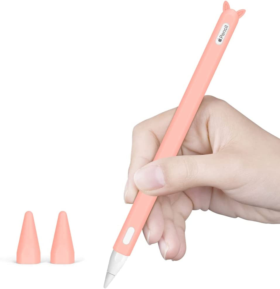 Silicone Case for Apple Pencil 2Nd Generation Holder Sleeve Skin Pocket Cover Accessories Kit for Ipad Pro 11 12.9 Inch 2018, Cute Soft Grip Pouch Cap Holder and 2 Protective Nib Covers (Purple)  Hydream Rubber pink  