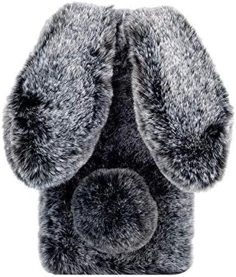 Shinyzone Plush Rabbit Case Compatible with Google Pixel 6 Pro,Fluffy Fuzzy Cute 3D Bunny Ears Soft Warm Case Faux Fur Shockproof TPU Back Cover with Bling Diamond Chic Bowknot,Dark Grey  Shinyzone   