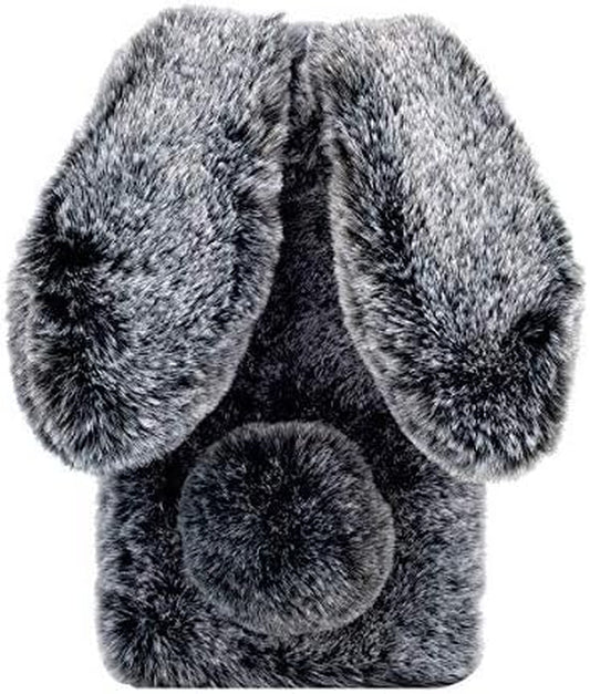Shinyzone Plush Rabbit Case Compatible with Google Pixel 6 Pro,Fluffy Fuzzy Cute 3D Bunny Ears Soft Warm Case Faux Fur Shockproof TPU Back Cover with Bling Diamond Chic Bowknot,Dark Grey  Shinyzone   