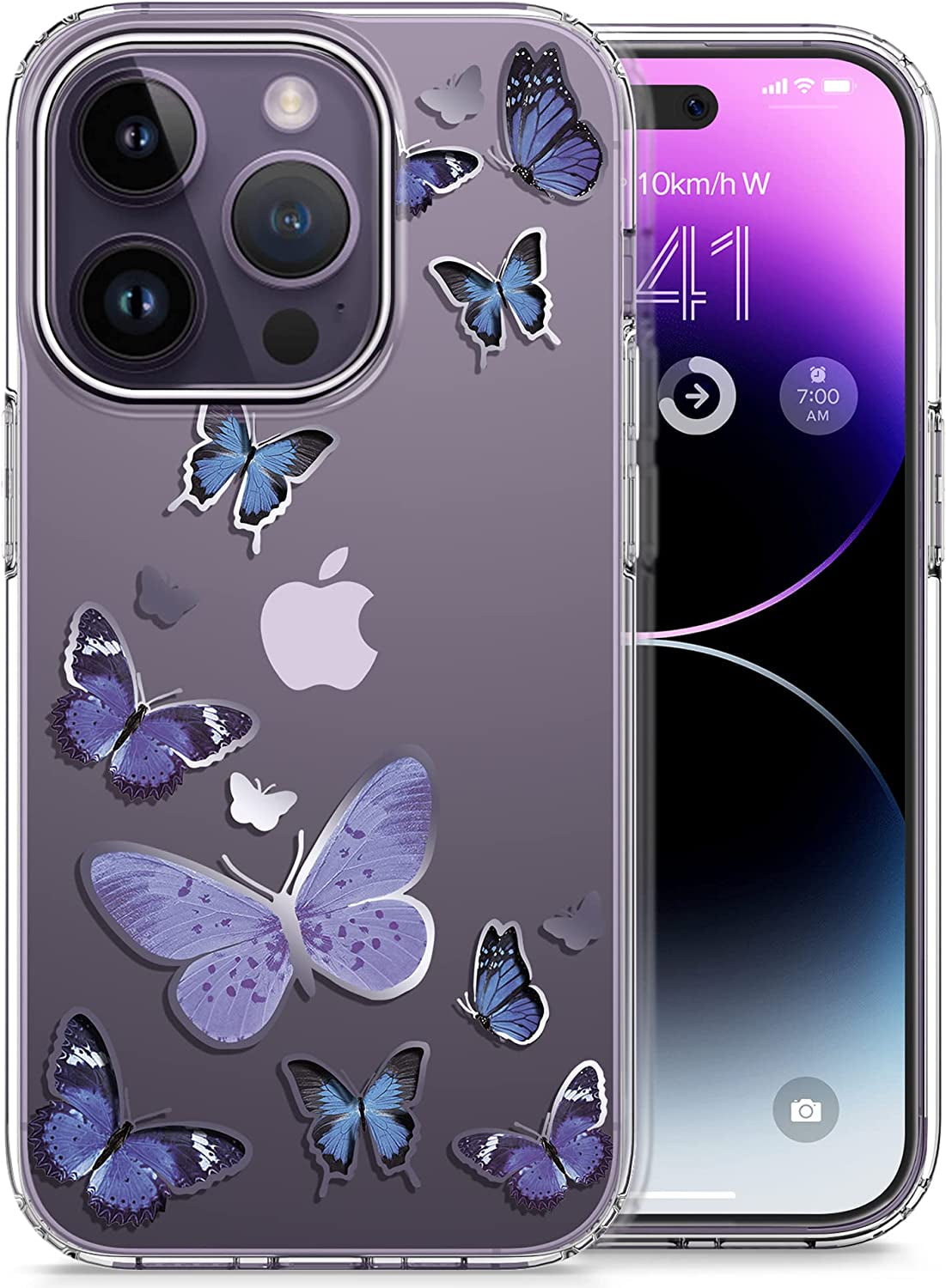 GVIEWIN Case Compatible with Iphone 14 Pro 6.1 Inch, [10FT Military-Grade Drop Tested] Clear Butterfly Stylish Case Shockproof Protective Hard Pc+Soft TPU Phone Cover Women (Alluring Butterfly/Purple)  GVIEWIN Fairy Butterfly/Blue  