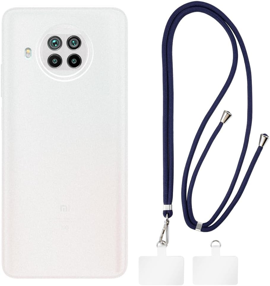 Shantime Xiaomi Mi 10T Lite Case + Universal Mobile Phone Lanyards, Neck/Crossbody Soft Strap Silicone TPU Cover Bumper Shell for Xiaomi Mi 10T Lite 5G (6.67”)  Shantime White Case + Blue Lanyard  