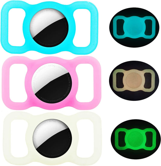 [3 Pack] Tamoria Night Glow Case for Airtag Dog Collar Cat Puppy Small Animals Light in the Dark, Stable Anti-Lost Pet Collar ID Tags Compatible for Air Tag 2021 [Not Keychain], White, Blue, Pink  Tamoria   