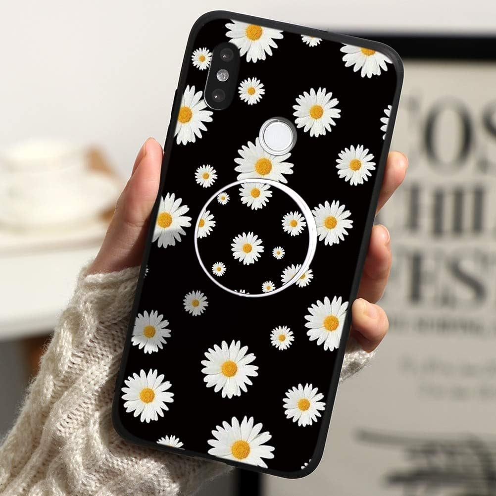 KAPUCTW for Xiaomi Redmi Note 7 Case with Stand Grip Holder Kickstand for Redmi Note 7 Slim Silicone Shockproof TPU Bumper Back Cover with Cute Marble Flower Design for Women,Black Daisy  KAPUCTW   