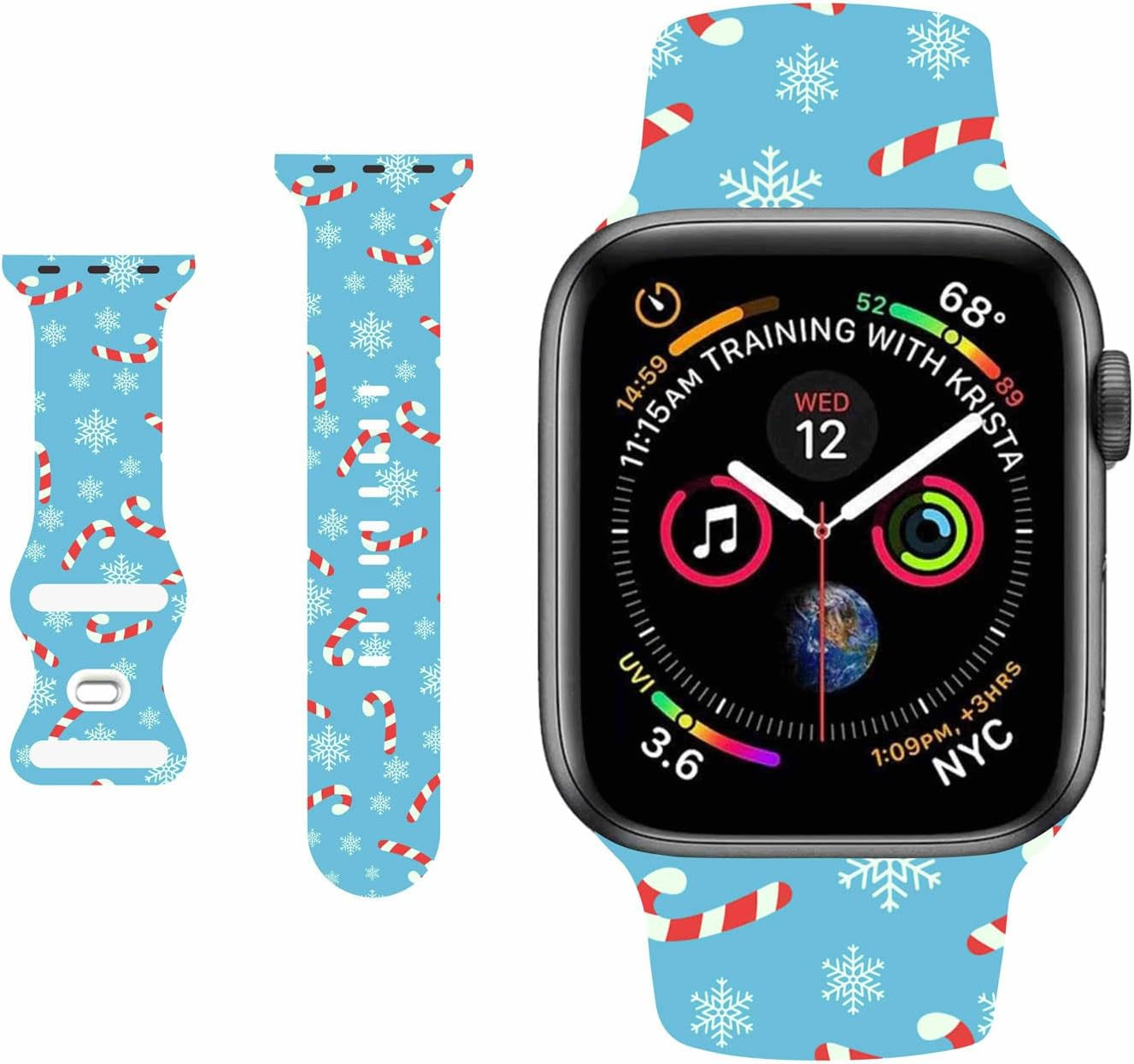 Breathable Christmas Pattern Bands Compatible with Apple Watch 42Mm 44Mm 45Mm M/L,Girls Women Men Colorful Soft Silicone Wristband Strap for Iwatch SE & Series 8/7/6/5/4/3/2/1 (Christmas Plaid)  HYHMXB 01.Christmas Snowflake Blue 42mm/44mm/45mm M/L 