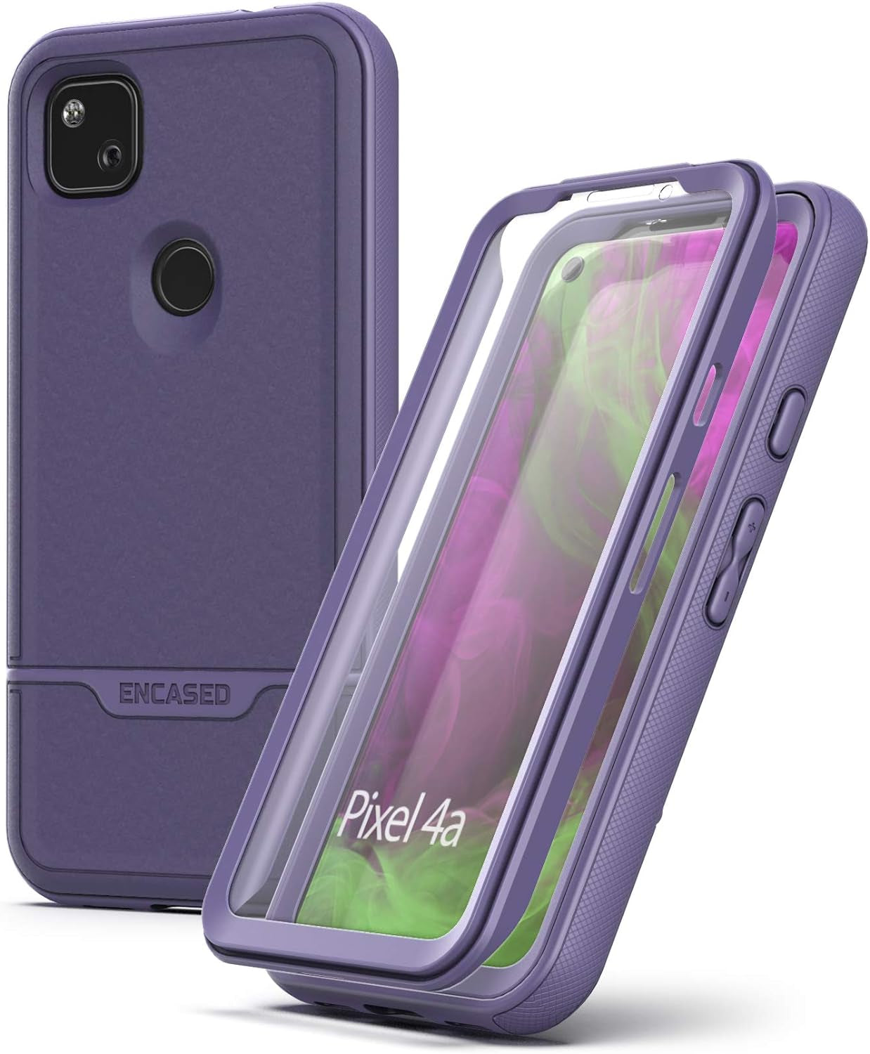 Encased Pixel 4A Case with Screen Protector (Rebel Shield) Rugged Full Body Protective Cover with Build-In Screen Guard for Google Pixel 4A - Black  Encased Purple  