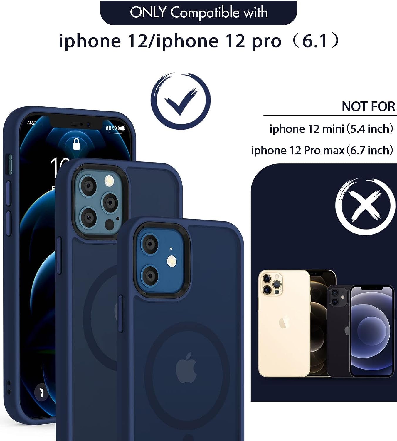 BOTOER 5 in 1 for Iphone 12 /Iphone 12 Pro Case,With 2 Pack Screen Protector + 2 Pack Camera Lens Protector, Ultra Thin Scratch Resistant Drop Mag-Safe Phone ,Blue  BOTOER   