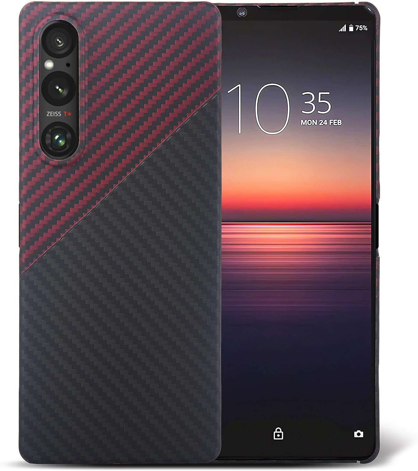 GIMENOHIG Ultra Thin and Lightweight Aramid Carbon Fiber Case for Sony Xperia 1 V (Red Black)  GIMENOHIG   