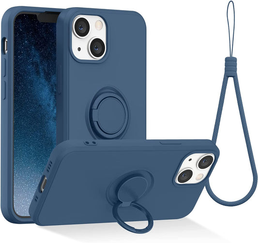 Abitku Compatible with Iphone 13 Mini Case, Silicone with 360°Ring Kickstand Holder (Support Magnetic Car Mount) Microfiber Cloth Designed for Iphone 13 Mini 5.4 Inch (Blue)  ABITKU   
